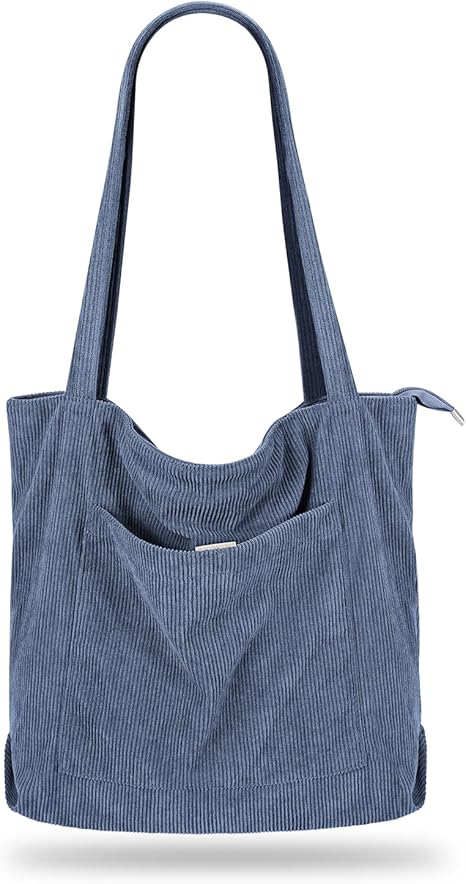 Blue corduroy pocket handbag